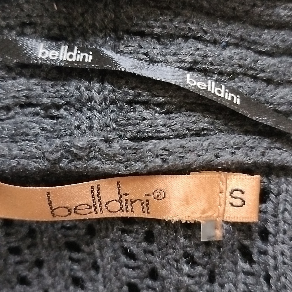 2718) Belldini Black Crocheted Open Front Long Cardigan Size Small - Picture 10 of 10